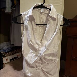 Express White Sleeveless Fitted Button Down Shirt